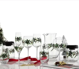 Christmas Holly Glassware Set for Festive Tableware and Beverage Sets Ivy Print Glassware Filling Your Christmas Dining Table