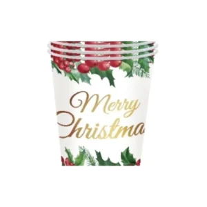 Christmas Holly Leaf Party Tableware Disposable Paper Plates Cups Napkins Straws Set Holiday Festival Gathering Decoration