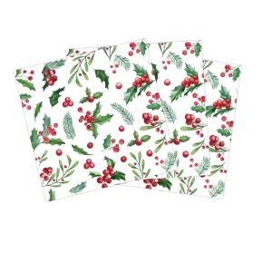 Christmas Holly Party Tableware Set Disposable Paper Plates Napkins Cups Straws