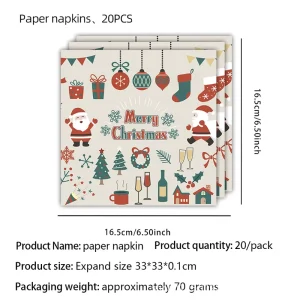 Christmas Holly Tableware Set Disposable Paper Plates Cups Napkins Xmas Party Decorations Holiday Celebration Supplies Kit