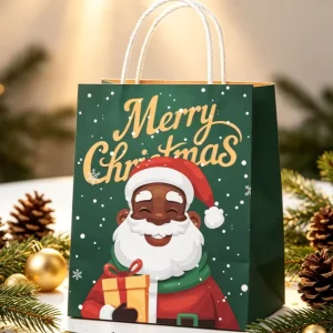 Christmas Kraft Paper Bags Holiday Gift Packaging Bags Recycled Brown Paper Bags for Xmas Party Shopping