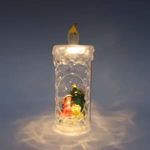 Christmas LED Candle Snow Globe Nativity Scene Water Globe Lantern with Swirling Glitter Xmas Holy Family Decor Gift