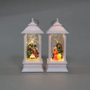 Christmas LED Snow Globe Lantern White Glitter Portable Water Globe with Santa Snowman for Holiday Decor