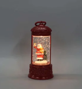 Christmas Large Indoor Use Portable Water Lantern Cylindrical Snow Globe with Santa Snowman LED Swirling Glitter Decor