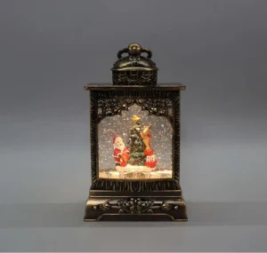 Christmas Large Water Lantern Vintage Snow Globe Lantern with Santa Snowman Swirling Glitter LED Holiday Decor