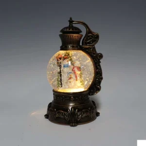 Christmas Large Water Lantern Vintage Style Snow Globe Lantern with Santa Snowman Swirling Glitter LED Decor