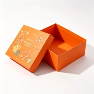 Christmas Lid and Base Cardboard Box Rectangle Rigid Paper Packaging for Gifts Crafts Cosmetics Jewelry Custom Orange Packaging
