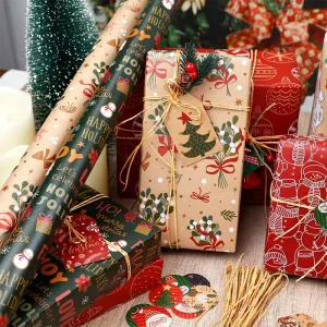 Christmas Luxury Disposable Coated Silicone Virgin Kraft Wrapping Paper Roll 80gsm 43*300cm for Holiday Gifts & Packaging