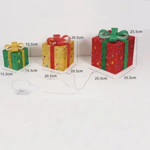 Christmas New Year Decoration Set with 3pcs Battery Operated Christmas Gift Box for Festive Party