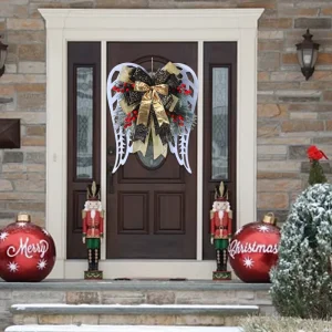 Christmas New Year Decorations Bow Angel Wings Wreath Door Hanging Ornament Garland Scene Setting Props
