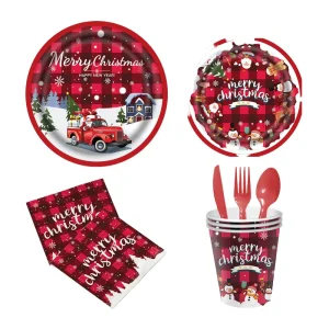 Christmas New Year Eco Friendly Disposable Snowman Tableware Set Including Paper Plate Tablecloth Tissue Arrangement for Party