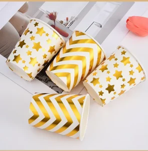 Christmas New Year Party Tableware Decorations 10pcs Disposable Striped Wavy Gilded Printed Paper Cups