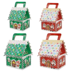 Christmas Ornament Gift Boxes for Treats Candy Cookies Paper Packaging for Food Sugars House Shape with Handy Handles