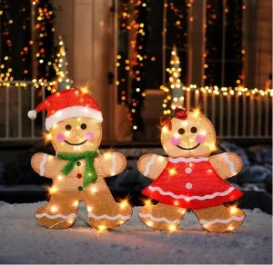 Christmas Outdoor IP67 LED Gingerbread Man Decoration 2 Piece Lighted 2D Pre Lit Lights 23 Inch 220V Festive Holiday Display
