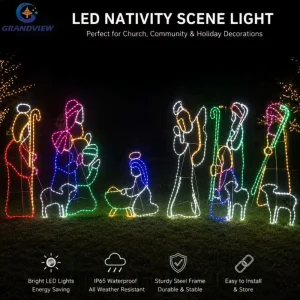 Christmas Outdoor Yard Decorations Ornaments 2D LED Motif Lights Jesus Statue Nativity Scene Set Christmas Figurines
