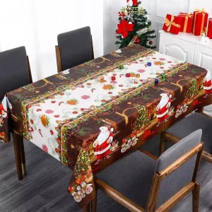 Christmas PVC Table Cloth Custom Festive Plastic Tablecloth Cover Rectangle Square Roll