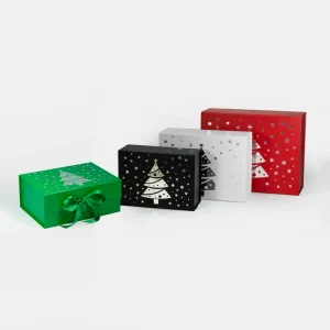 Christmas Paper Gift Box for Holiday Season Red Christmas Tree Handmade Box With Ribbon Packaging Box for Present