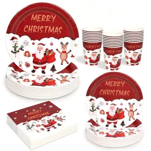 Christmas Paper Plates Cups for Table Decorations Disposable Snowman Santa Dinnerware Xmas Holiday Party Supplies