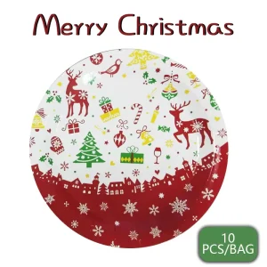 Christmas Paper Plates Snowflake Gift Box Print Round Disposable Decorative Tableware Birthday Party Holiday Dinnerware Supplies