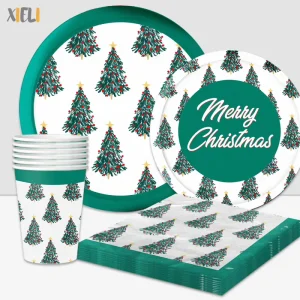 Christmas Paper Plates and Napkins Tableware Set Christmas Party Table Decorations Disposable Dinnerware Set