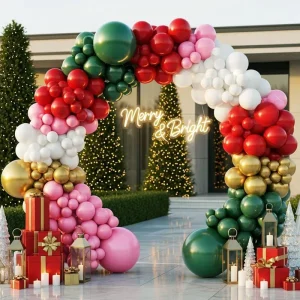 Christmas Party Balloon Arch Kit Green Red Green White Pink Gold Latex Balloon Garland Festive Happy Christmas Decoration Items