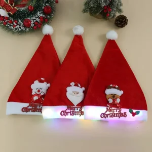 Christmas Party Costume Accessory LED Glowing Merry Christmas Hat Snowman Santa Reindeer 3D Ornament Light up Christmas Hat
