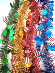 Christmas Party Decorations Colorful Multi Size Ball Circle Stripe Tinsel Garland Decorative Ribbons