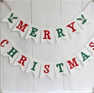 Christmas Party Decorations Farmhouse Christmas Mantle Banner Felt Merry Christmas Banner