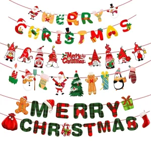 Christmas Party Decorations Hanging Pull Flags Christmas Paper Letter Flags Banner Ornament for Festival Shopping Mall