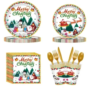 Christmas Party Disposable Dinnerware and Tableware Set 100% Biodegradable