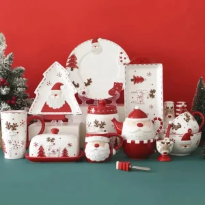Christmas Party Disposable Tableware Set Forks Knives Spoons Cups Napkins Tablecloth