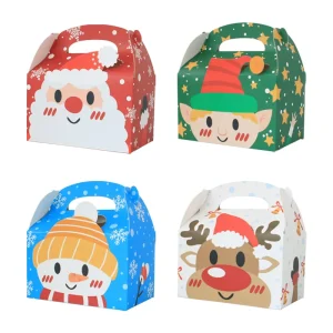 Christmas Party Favor Gift Treat Packaging Paper Boxes With Handle Candy Goodie Container Box for Xmas Holiday Party Decorations