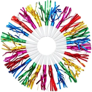 Christmas Party Favors Glitter Metallic Fringed Noise Maker Musical Blowouts Whistle Fringed Party Blower for Kids