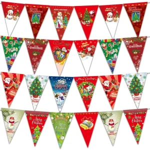 Christmas Party Festive Hanging Paper Flag Banner Merry Christmas Decoration Pendant Triangle Flag
