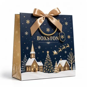 Christmas Party Holiday Eco Friendly Aseptic Luxury Handbag Red Craft Gift Packaging Paper Bag with Handle Custom Logo Promotion