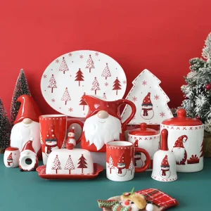 Christmas Party Porcelain Tableware Sets Holiday Atmosphere Butter Dishes Mugs Cartoon Design Custom Colors Logo Factory