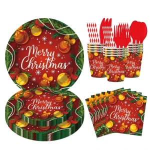 Christmas Party Supplies Merry Christmas Tableware Dinnerware Disposable Paper Plates Napkins Xmas Decorations