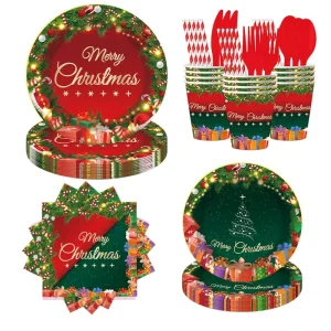 Christmas Party Supplies Merry Christmas Tableware Dinnerware Disposable Paper Plates Napkins Xmas Decorations