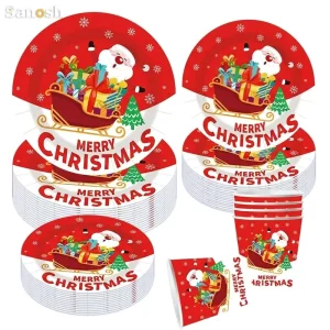 Christmas Party Supplies Paper Plates & Napkins in Red Serves 10 Xmas Tree Party Decorations & Favors