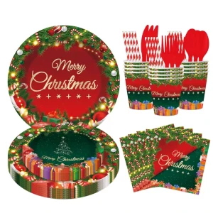 Christmas Party Supplies Tableware Set Disposable Paper Plates Napkins Decorations