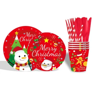 Christmas Party Tableware & Decorations Set Includes Dessert Plates Cups & Ornament for Holiday Parties & Novelties