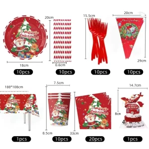 Christmas Party Tableware Set Christmas New Year Including Paper Plates Pull Flag Balloons Tableware New Year Party Supplies