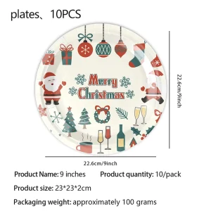 Christmas Party Tableware Set Disposable Holly Paper Plates Cups Napkins Holiday Decorations Christmas Eve Dinner Kit