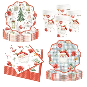 Christmas Party Tableware Set Festive Dinner Set Santa Paper Plate Cups Napkins Paper Plate Party Supplies