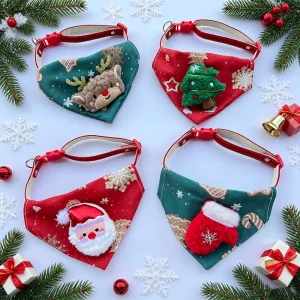 Christmas Pet Collar Adjustable Dog Bandana Reindeer Snowman Pattern Cat Neck Ring Holiday Decoration Accessory