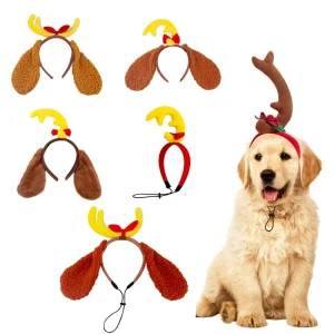 Christmas Pet Costume Reindeer Antler Headband Plush Dog Cat Headwear Holiday Party Accessories