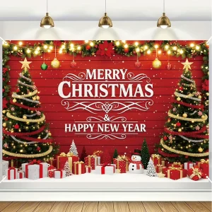 Christmas Photo Backdrop 100% Polyester Foldable Wrinkle Resistant Custom Digital Printing Xmas Party Wall Hanging Banner Decor