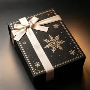 Christmas Printed Ribbon Custom Rigid Grey Board Gift Box for Tea Wine Beverage Candy Shopping Holiday Packaging OEM ODM