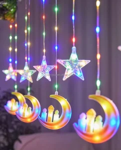 Christmas Ramadan Festival Star-Moon Shape Curtain Lights Fairy Garlands Outdoor Street Tree String Lights