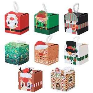 Christmas Recycled Paper Gift Boxes with Handle for Candy for & Party Favors Foldable Food Packaging